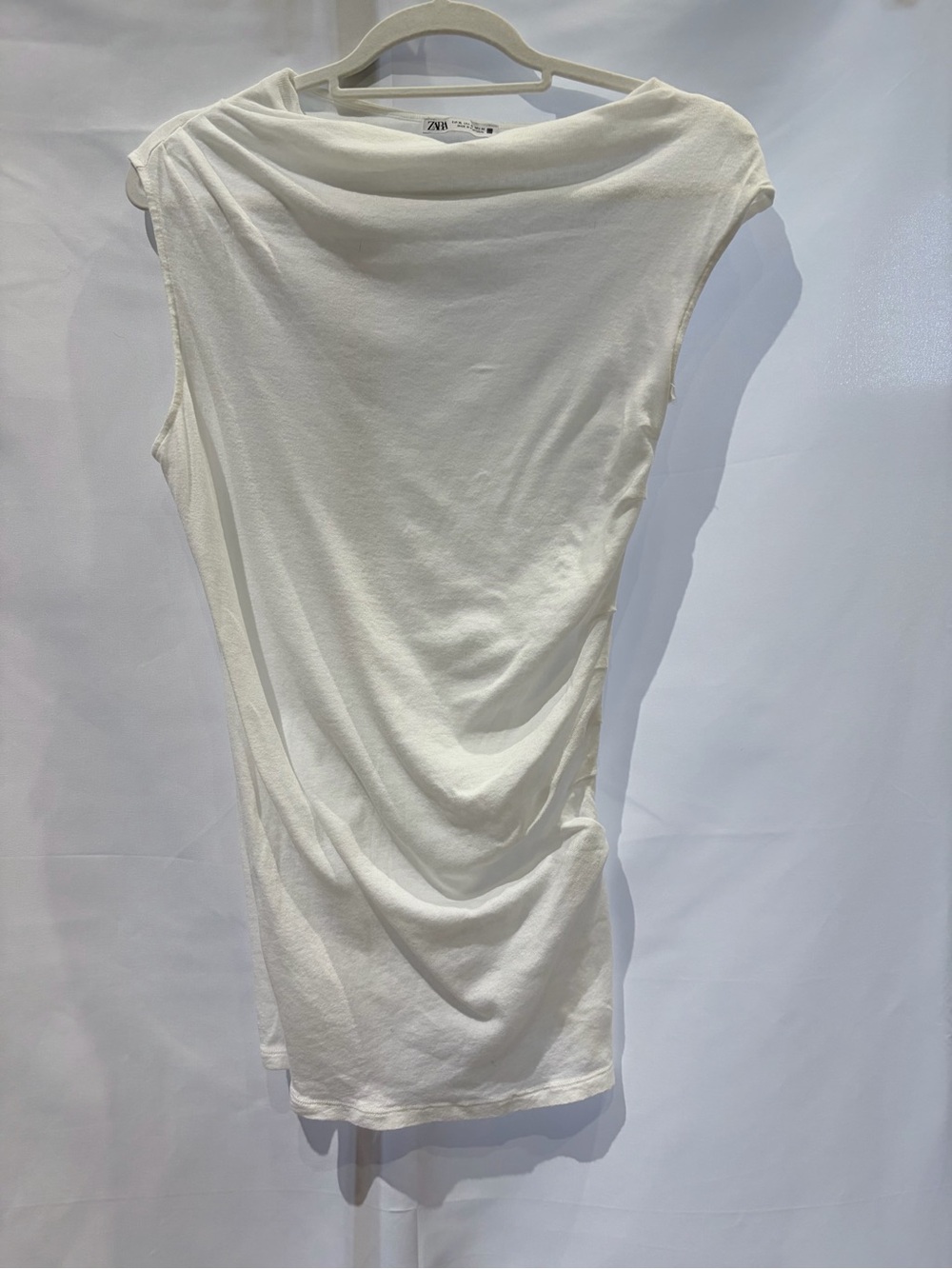 Zara White Draped Sleeveless Tank Top